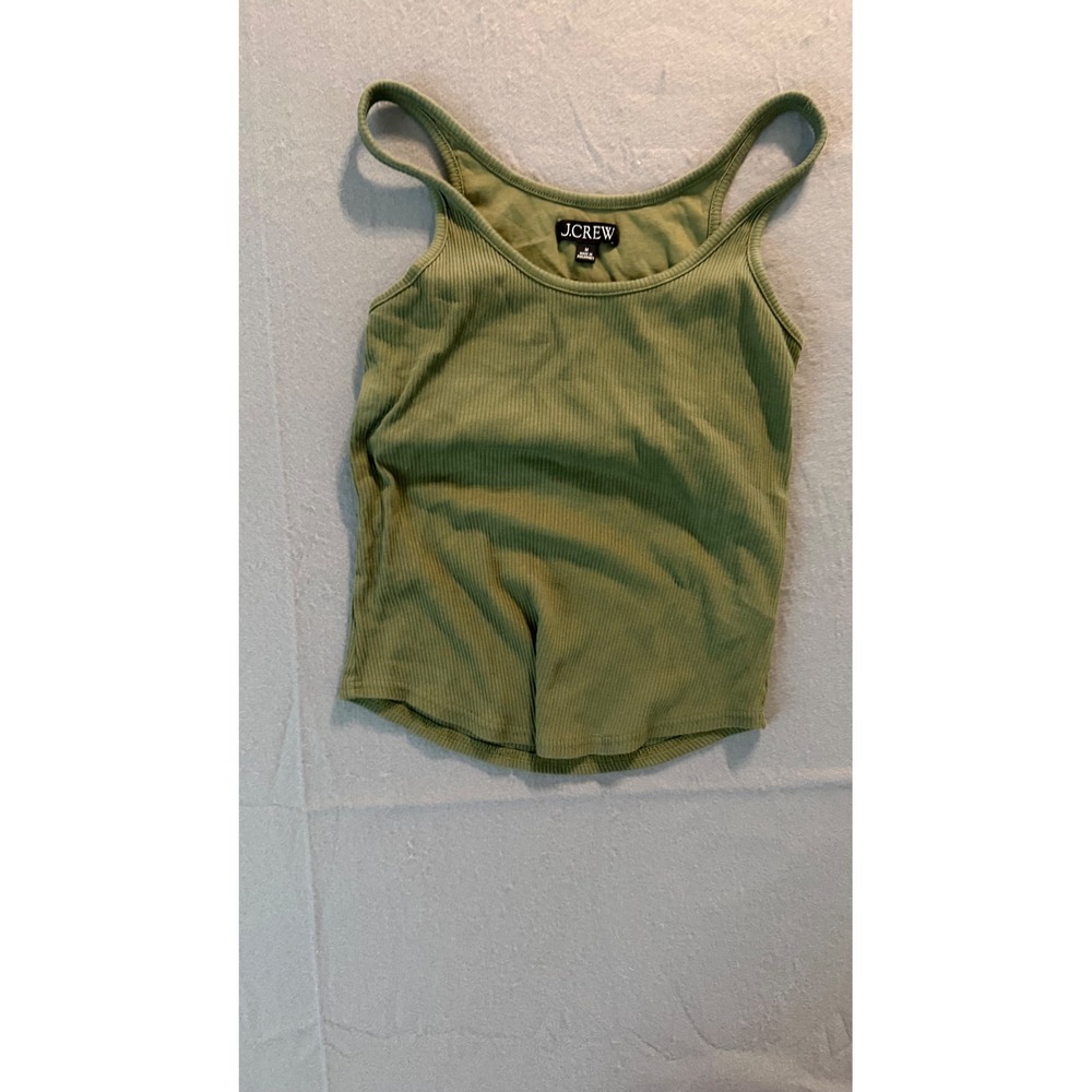 J.Crew Womens Ribbed Scoop Neck Tank Top Olive Green Size M Cotton Modal Blend